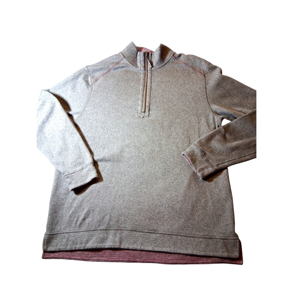 Tommy Bahama Reversible Quarter Zip Pullover Mens Grey Burgundy Stripe L